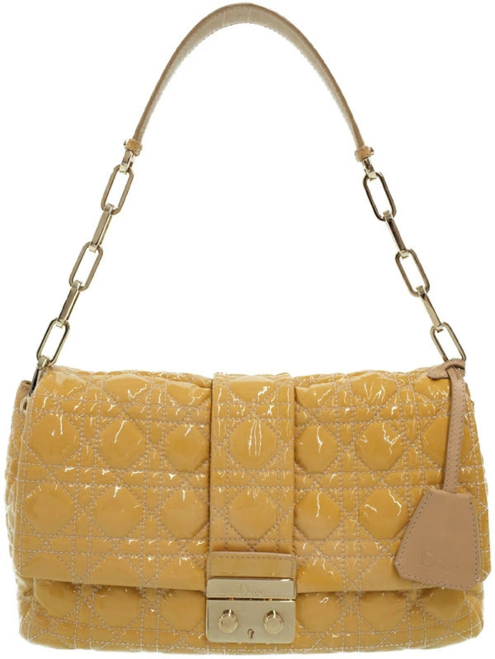 Christian Dior Cannage Lock Flap Bag glossy mustard yellow leather